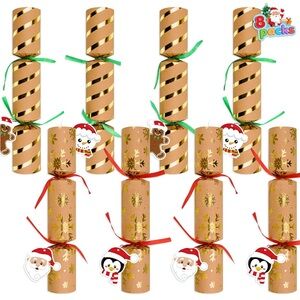 Christmas Crackers 8-Pack Party Favors No Snap Crown Prizes Jokes Gifts
